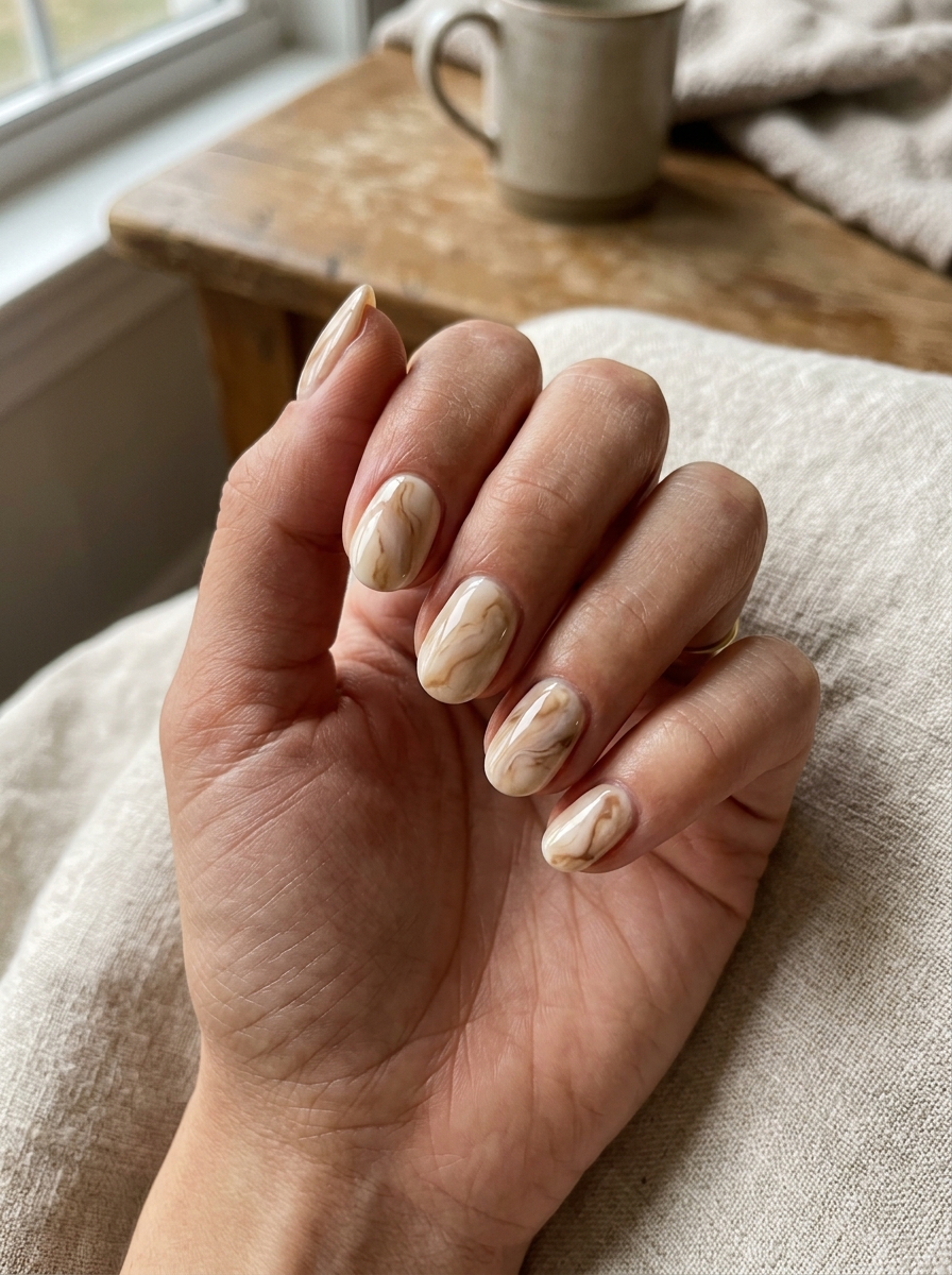 Caramel Marble Nails als Marmor Nägel Ideen Inspiration 2026